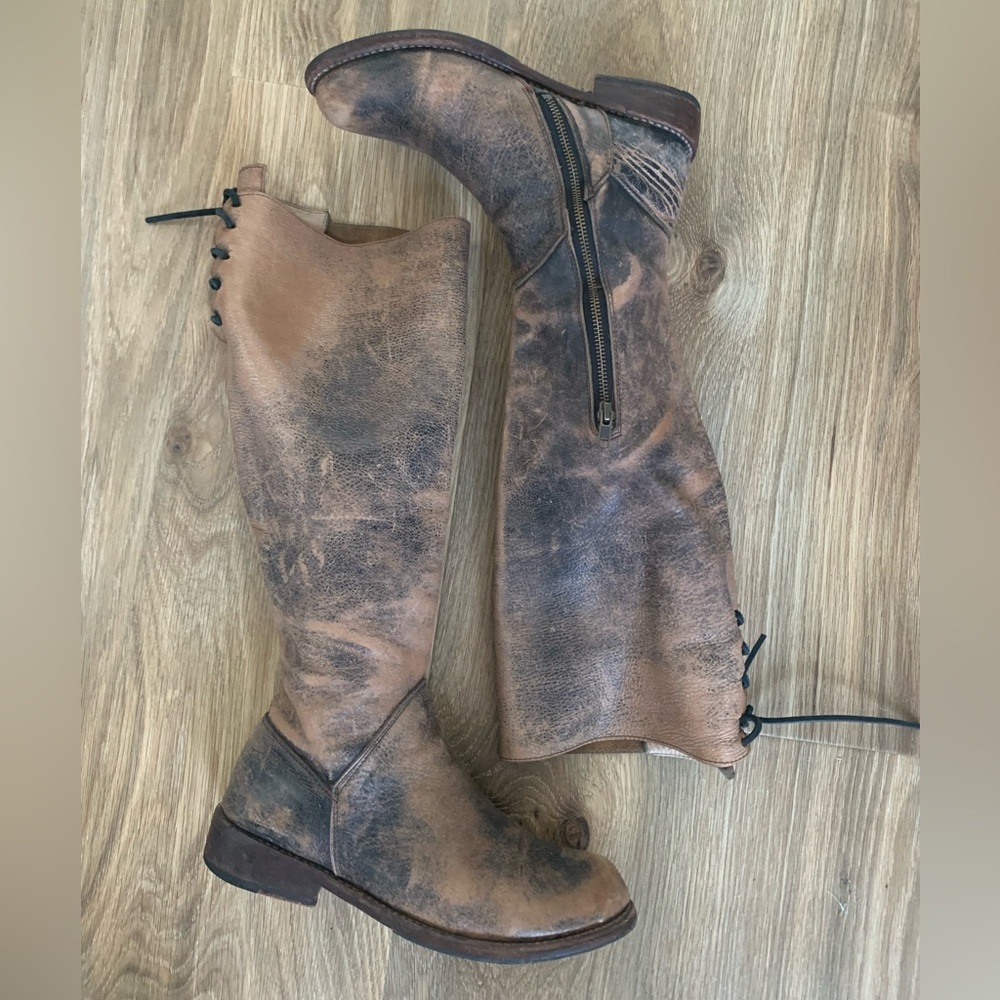 BED|STÜ Sz 8.5 Manchester Tall Brown Distressed Leather Knee High Boots Bed Stu - Picture 3 of 8